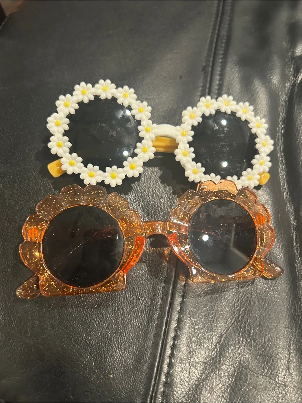 Kids Floral Daisy and Glitter Flower Sunglasses Set - White & Orange